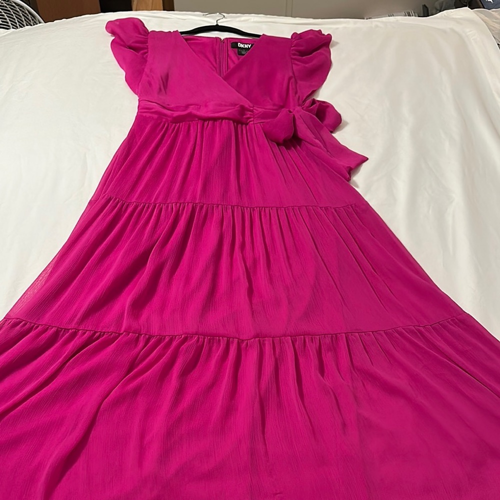 DKNY Pink Ruffled Tiered Maxi Dress